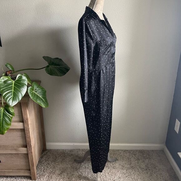 Lucky Brand Polkadot Printed Button Front Satin Jumpsuit in Black and White - Picture 5 of 12